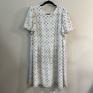 LOFT White Black Geometric Print Shift Dress Size 16